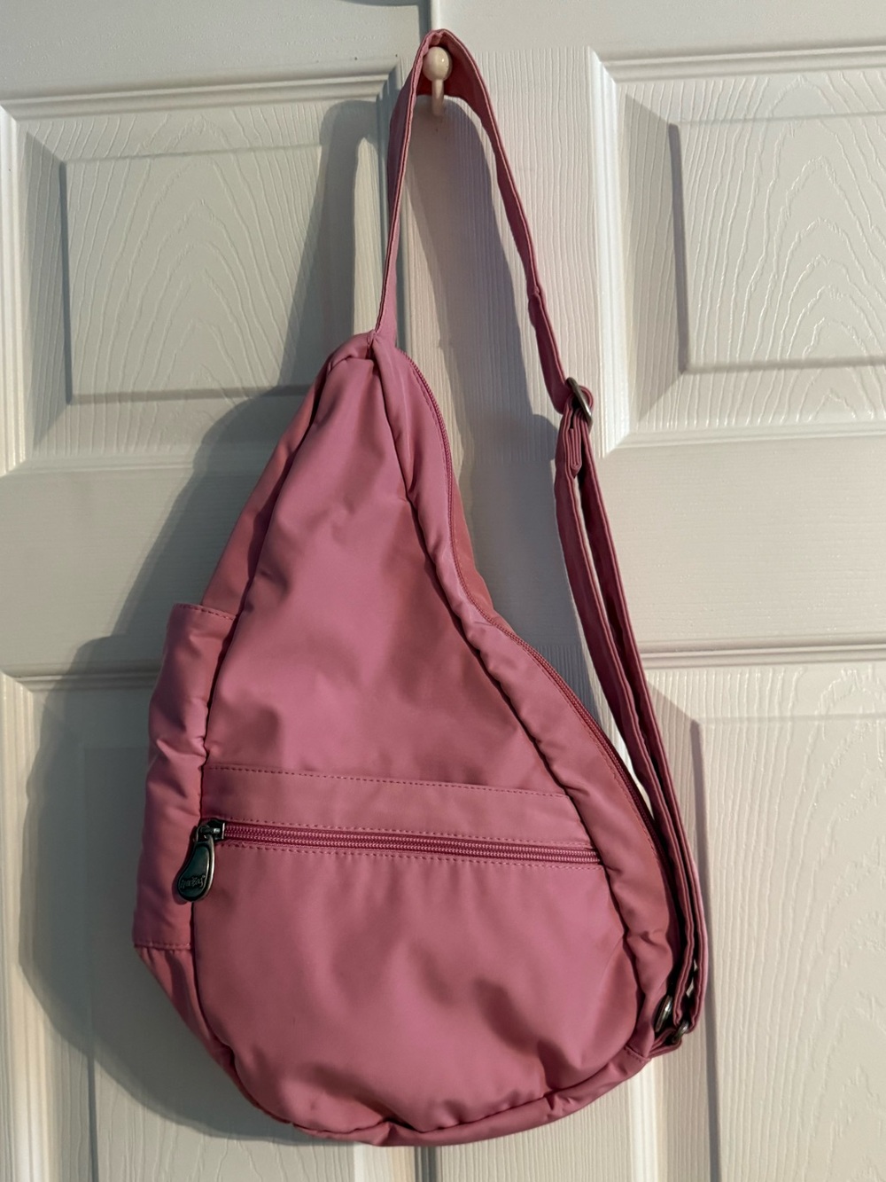 AmeriBag Healthy Back Bag Pink Nylon Sling Crossbody Backpack Adjustable Strap